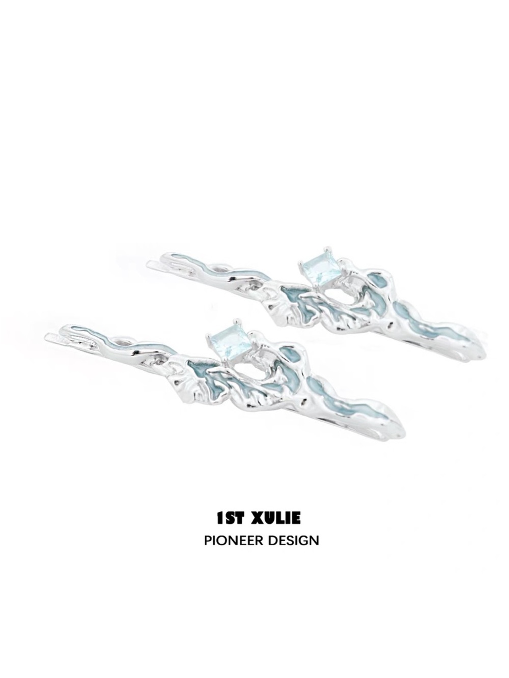 Platinum-plated Copper Silver Wave Hair Clips with Cubic Zirconia
